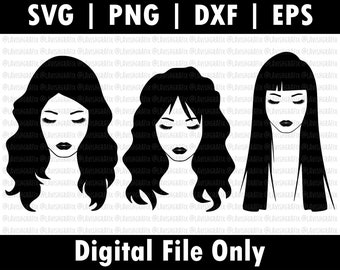 Woman&#39;s Face SVG file, International Women&#39;s Day, Hairstyles, Bundle, Face, Lips, Lashes, Long hair, Short Hair, Cricut, Silhouette, Cameo