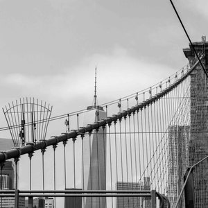 Brooklyn Bridge World Trade Center Black and White Photo Print with Cables | New York City | Nyc Photo Print | Nyc Wall Art | Fine Art Photo