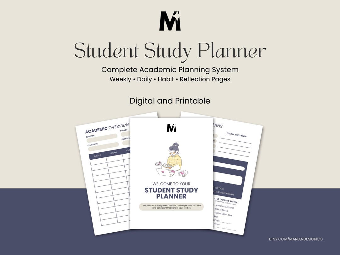 Student Study Planner Printable PDF | Academic Planner, Weekly and ...