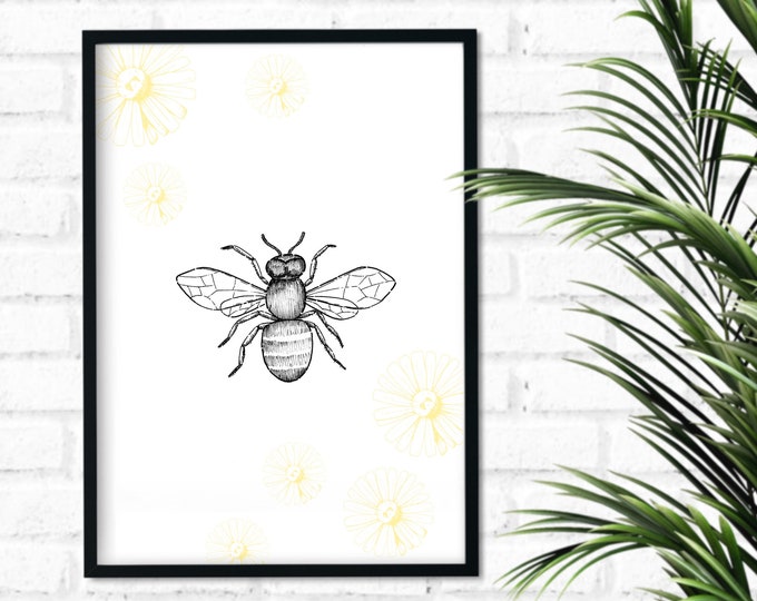 bee-one-line-drawing-bumble-bee-wall-print-abstract-insect-wall-decor