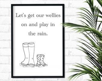 Let’s play in the rain, Rain print, Inspirational wall art, Kids room decor, Printable wall art, Rainy day art, Entryway decor, Home decor