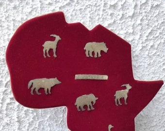 Africa map luxury gift brass wall decor animals collection red velvet country gadget elephant wolf