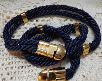 VINTAGE BELT double drawstring in blue satin original elegant accessory refined classic marinara outfit
