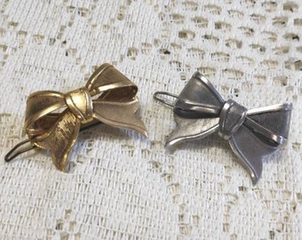 VINTAGE BOW HAIR clip silver gold barrettes antique metal elegant original bijoux collection gift for her Christmas accessory