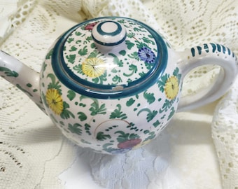 TEAPOT MADE in ITALY vintage porcelain hand painted with leaves and flowers gift for mother grandmother friend tea and coffee pot holder unique piece