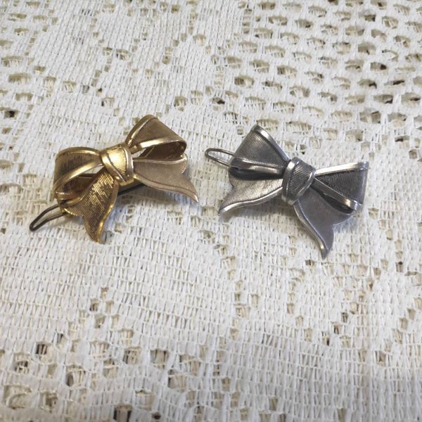 VINTAGE BOW clasp HAIR silver clothespins gold antique metal elegant original collection bijoux gift for her christmas accessory