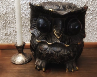 Collectible owl in carved wood large owl woodland animal gift for her