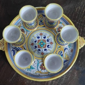 CERAMICA DERUTA majolica Italian COAST collectible Italy wedding gift wedding vintage anniversary set tray glasses hand painted