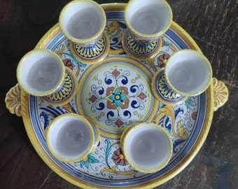 CERAMICA DERUTA majolica Italian COAST collectible Italy wedding gift wedding vintage anniversary set tray glasses hand painted