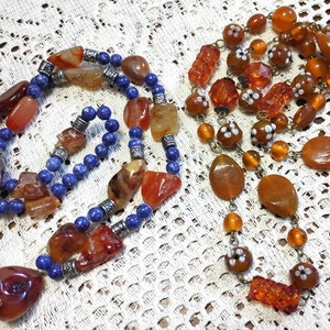 PAIR of vintage NECKLACES with LAPISLAZULI semi-precious stones long ethnic necklace boho glass hippy style christmas gift mom grandmother friend sister