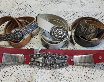 VINTAGE LEATHER BELT original iron buckle studs boho cinta leather hippy 70s cowboy cowgirl metal fashion style tribal gift