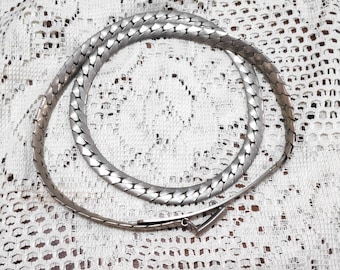 VINTAGE BELT BOHO iron style classic rock rigid silver flake links belt snake closure thin hook closure polished Italian rare