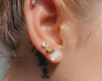 Selenite Stud Earrings Set /  Raw Crystal Small Earrings / Gemstones Gift Set / Small Jewelry Box Included