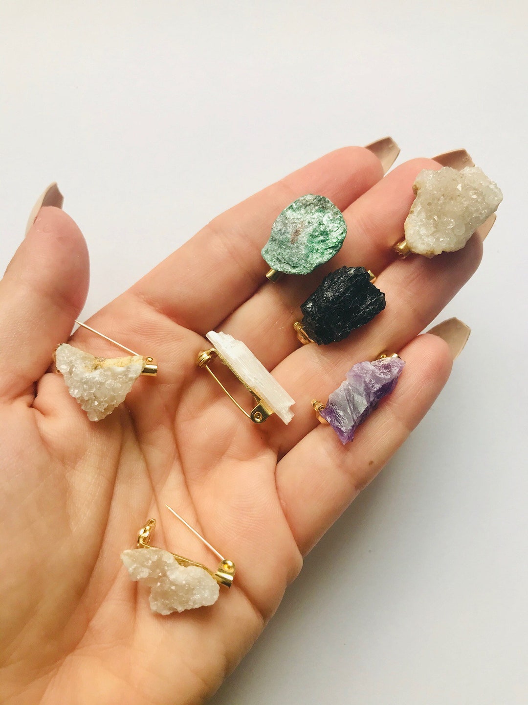 Real Crystal Gemstone Pins gold / Silver Gift Etsy