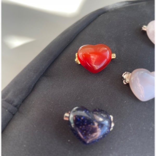 Crystal Heart Pins / Gemstone Broach / (Gold / Silver) Small Gift