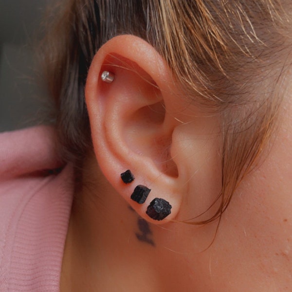 Real Black Tourmaline Crystal Earrings w/ Brown Gift Box