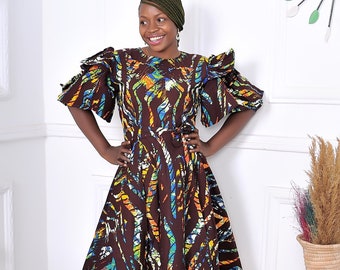 Ankara Midi Dress, Wedding Guest Dress, African Print Dress Evening Women Dress, Formal Short Dress,