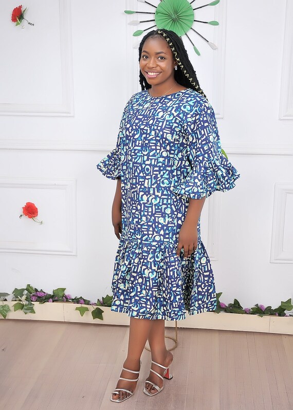 Blue Short Mermaid Ankara Dress Maternity Dress for Photoshoot