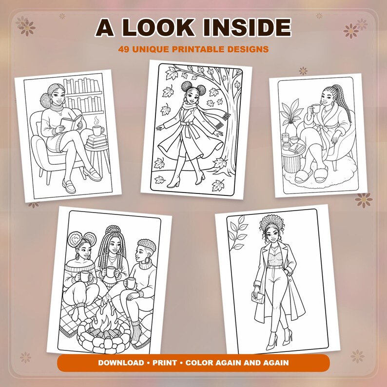 Black Girl Fall Coloring Book Autumn Glow PDF & PNG Printable Pages image 2
