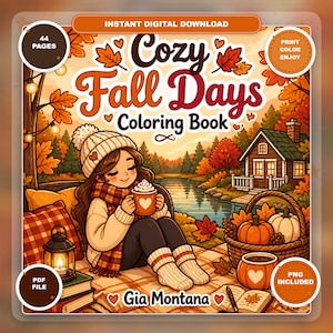 Cozy Fall Days Coloring Book PDF & PNG | Bold Easy Autumn Pages