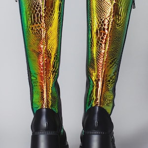 Womens Platform Boots Chunky Goth Combat Boots Iridescent Python Knee High Festival Shoes image 8