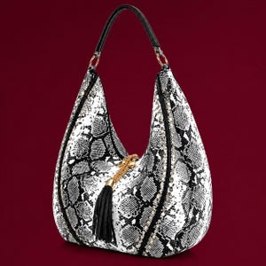 Oversized Snakeskin Hobo Shoulder Bag Python Print Slouchy Tote Studded Tassel Purse Boho Chic Fashion Handbag Gift For Her