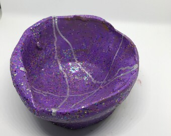 Purple Hand thrown trinket pot tealight holder jewellery airclay