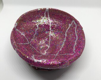 Purple Hand thrown trinket pot tealight holder jewellery airclay