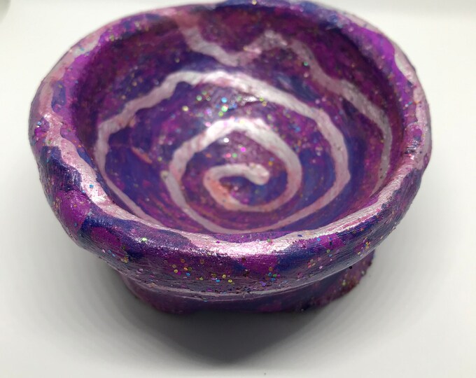 Purple Hand thrown trinket pot tealight holder jewellery airclay