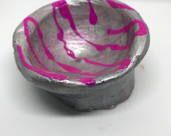 Purple Hand thrown trinket pot tealight holder jewellery airclay