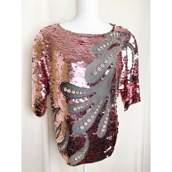 Vintage 1980s Oleg Cassini Rose Gold Sequined Embe