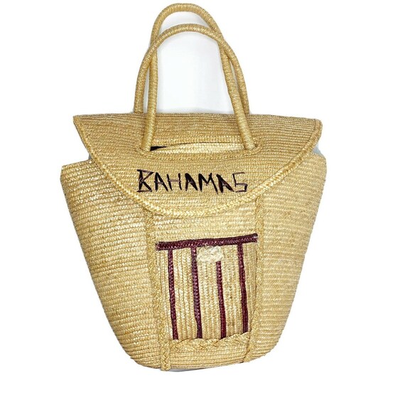 Vintage 1970s Straw Bahamas Beach Bag Tote Market