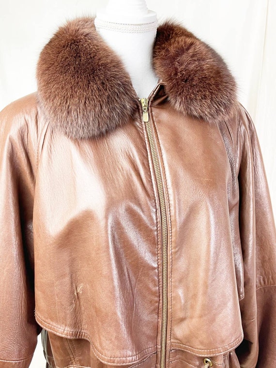 Damselle Lambskin Leather Coat Fox Fur 