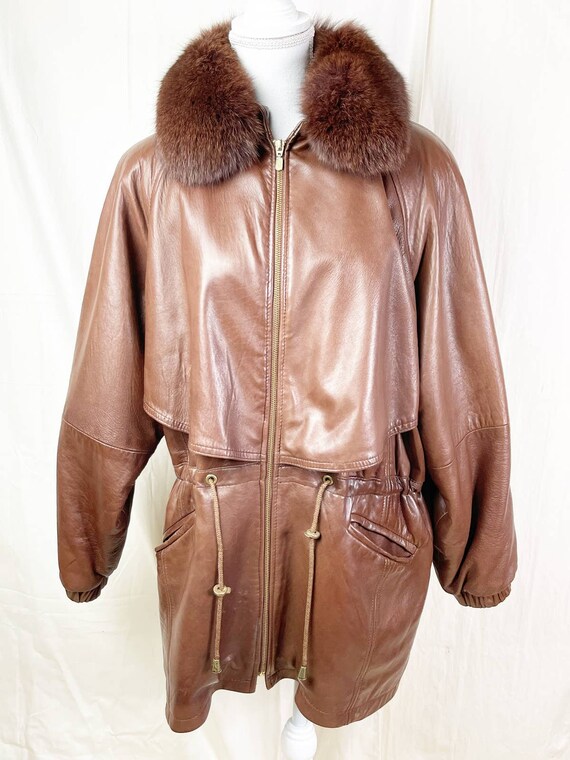 Damselle Lambskin Leather Coat Fox Fur 