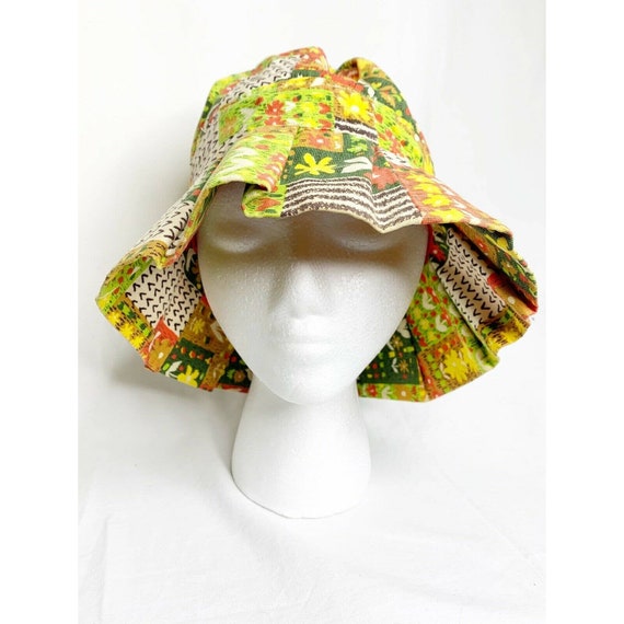 Vintage 1970s Print Hippy Boho Floppy Sun Hat