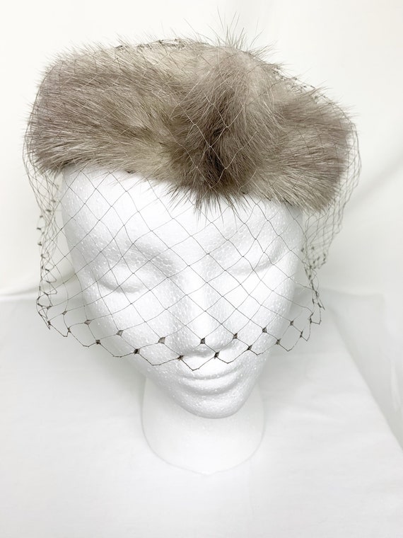 Grey Fur Veiled Vintage Fascinator Hat - Headband