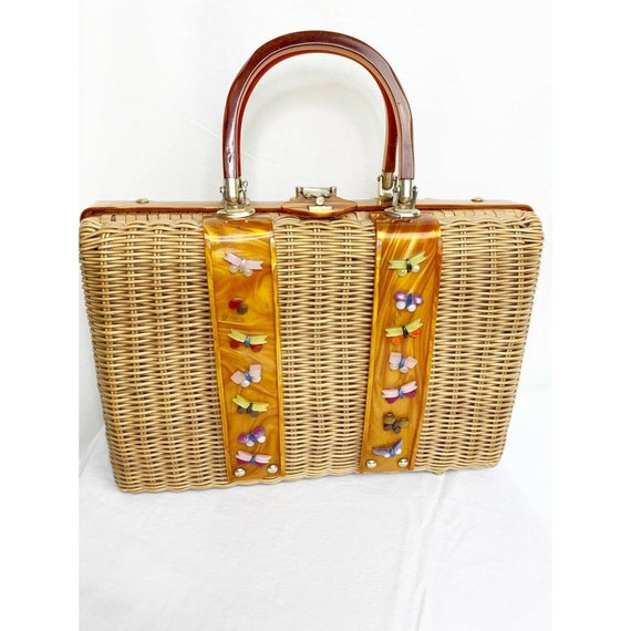 Vintage 1950s Tropic Of Miami Wicker And Lucite Ha