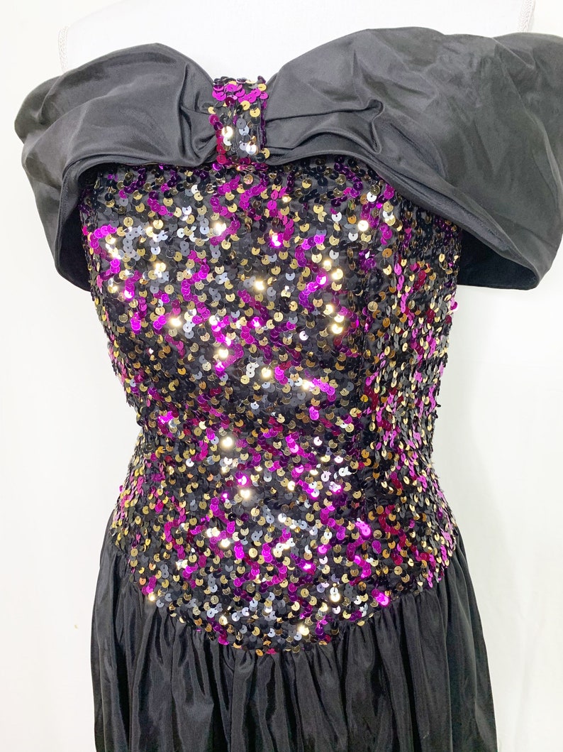 Vintage 1980s Nadine Sequined Prom Dress With Union Tag! Purple Gold And Black