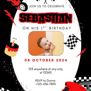 Racing Cars Themed Kids Birthday Invitation, Editable Template, Birthday Invite, Boys Birthday Invite, Digital Download