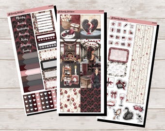 Kit di adesivi Deadly Sweethearts Hobonichi Cousin / Adesivi per planner Gothic Romance / Rosso intenso e nero / Adesivi Surely