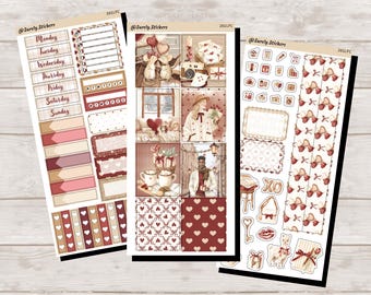 Kit di adesivi Love at First Cherry Hobonichi Cousin / Adesivi rosa per planner / Tema San Valentino e amore / Ciliegie / Adesivi Surely