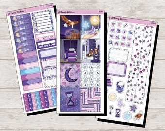 Kit di adesivi digitali Night Spinner Hobonichi Cousin / Adesivi viola per planner / Adesivi stampabili per planner / PNG PDF AI / Adesivi Surely