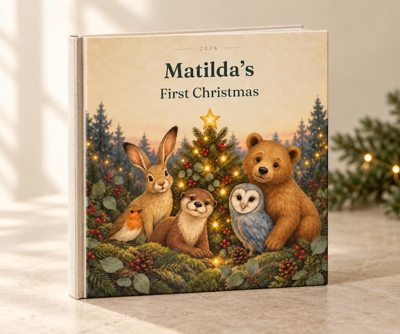 Personalised First Christmas Book for Baby, Woodland Animal Story ...