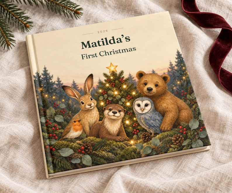 Personalised First Christmas Book for Baby, Woodland Animal Story ...