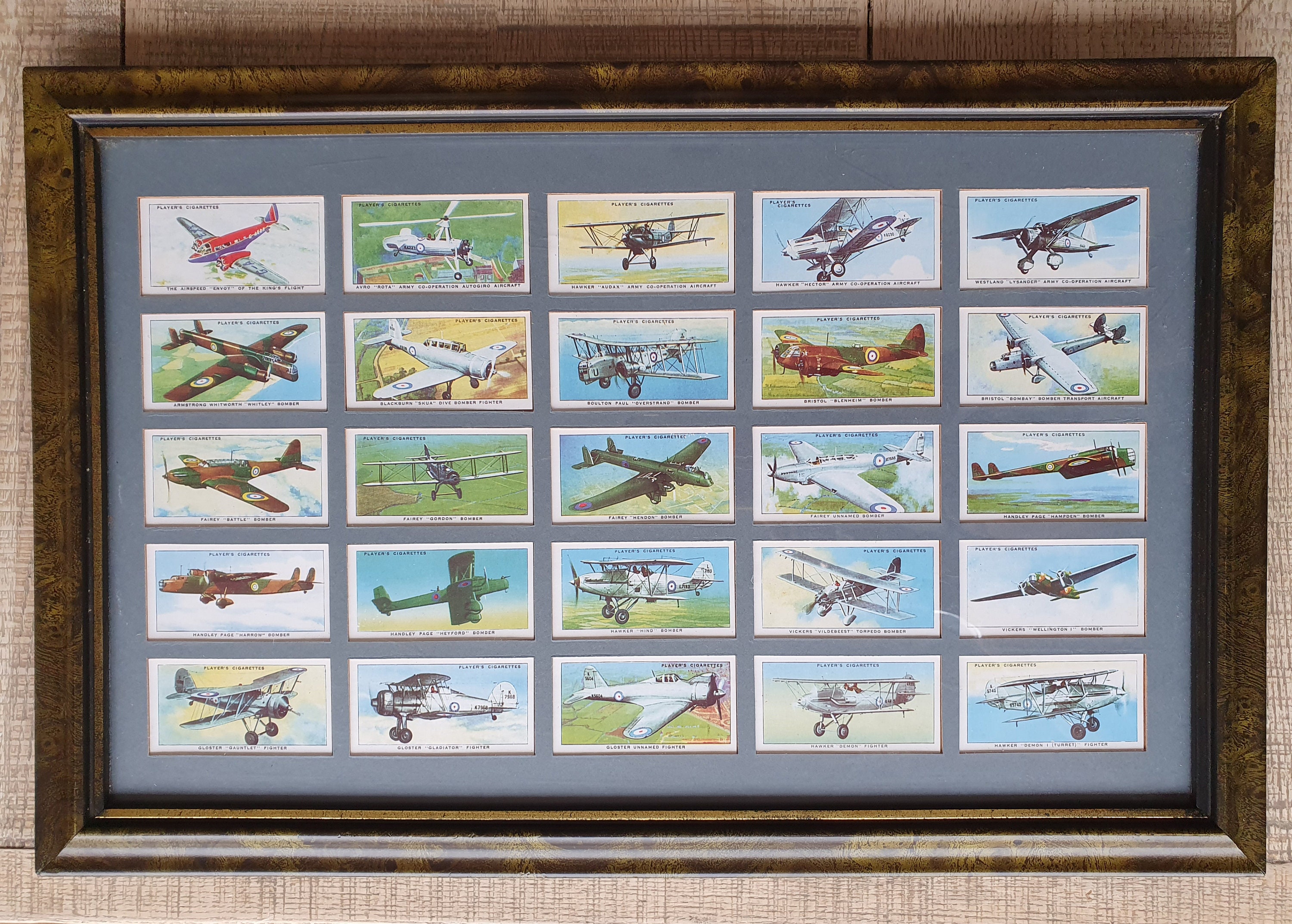 Vintage Framed Part Set of Players Cigarette Cards Aircraft of the Royal  Airforce 1930s Original Collectable Aviation Military Memorabilia