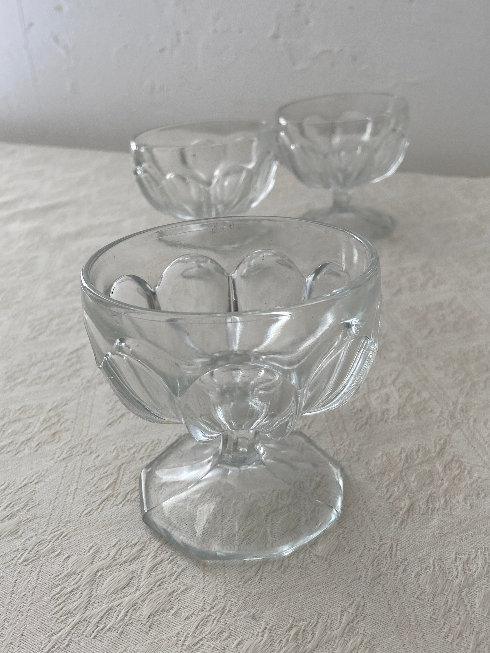 3 Pressed Glass Dessert Ice Cream Bowls With Stems Vintage Etsy UK
