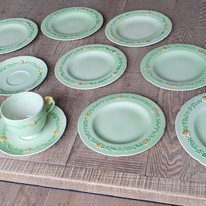 Collection of Vintage Carltonware China Cups Saucers and Plates Yellow Buttercup and Green Floral Pattern MCM Collectable China 1930s 1940s