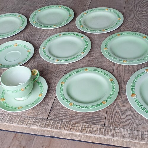 Collection of Vintage Carltonware China Cups Saucers and Plates Yellow Buttercup and Green Floral Pattern MCM Collectable China 1930s 1940s