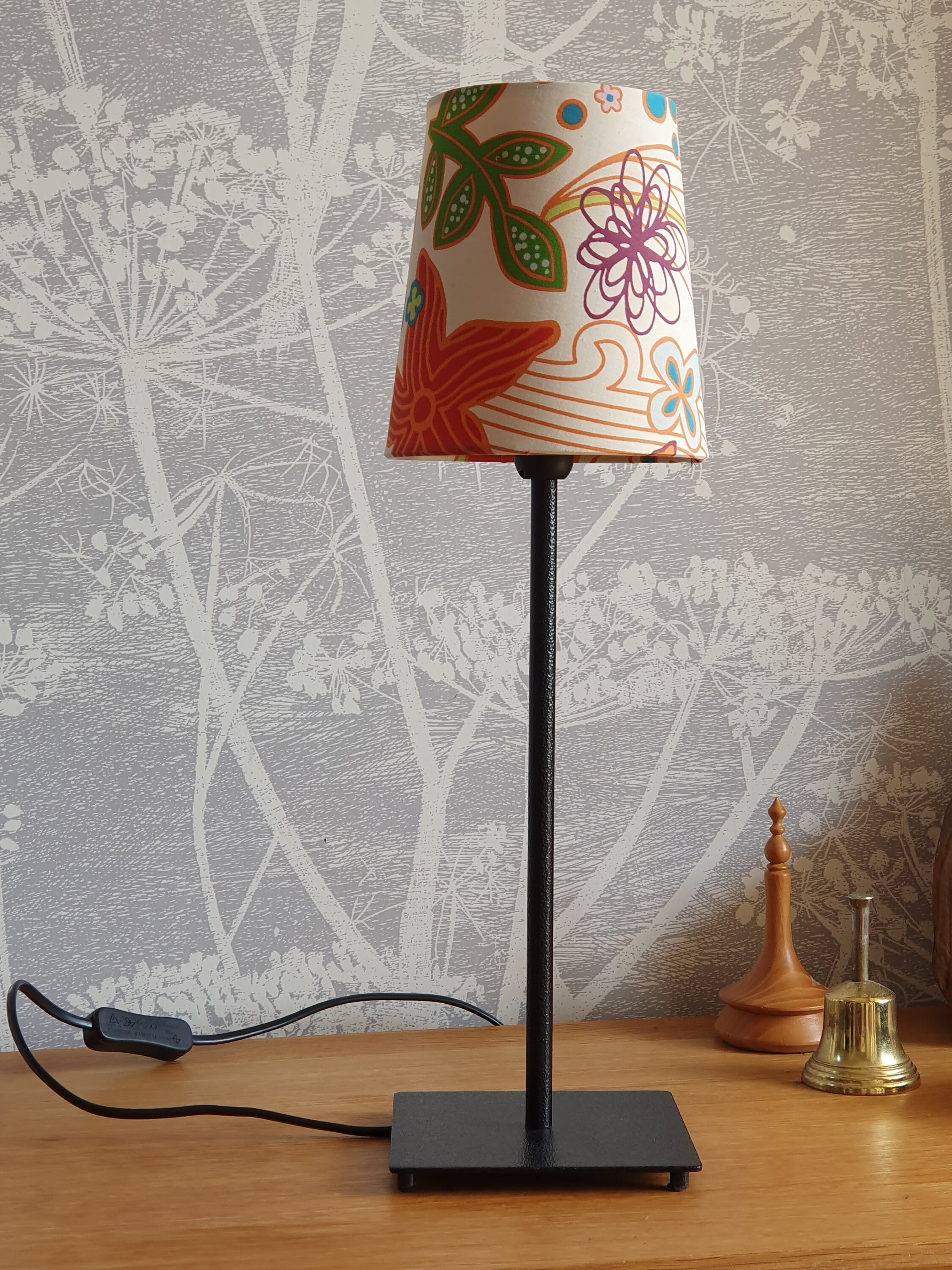 Vintage 1990s Ikea Grundton Black Metal Lamp With Scandi Floral