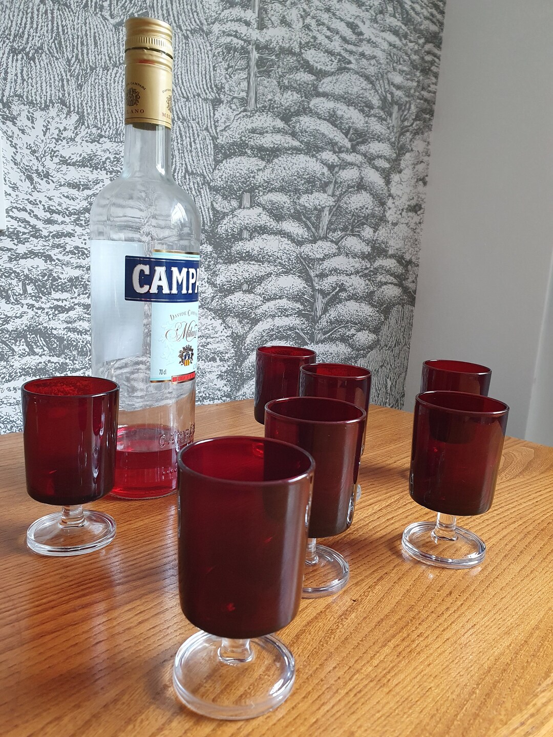 Lovely Set Of Seven 1970s Retro Luminarc French Ruby Red Small Drinking Lovely Set Of Seven 1970s Retro Luminarc French Ruby Red Small Drinking
